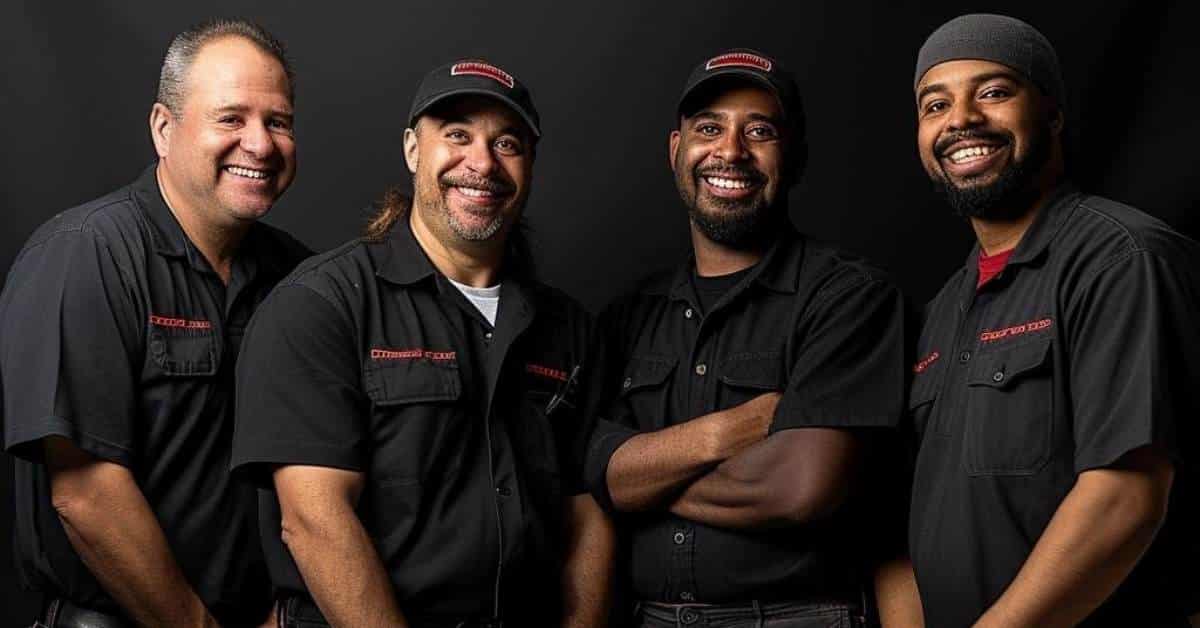 Outsourced facilities maintenance crew posing and smiling together