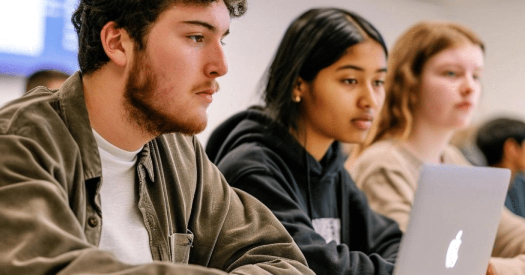 A Group of People Sitting at a Table With Laptops Who Are Apart of a Training Program