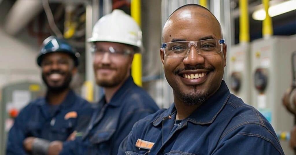 A Maintenance Team Standing Next to Each Other